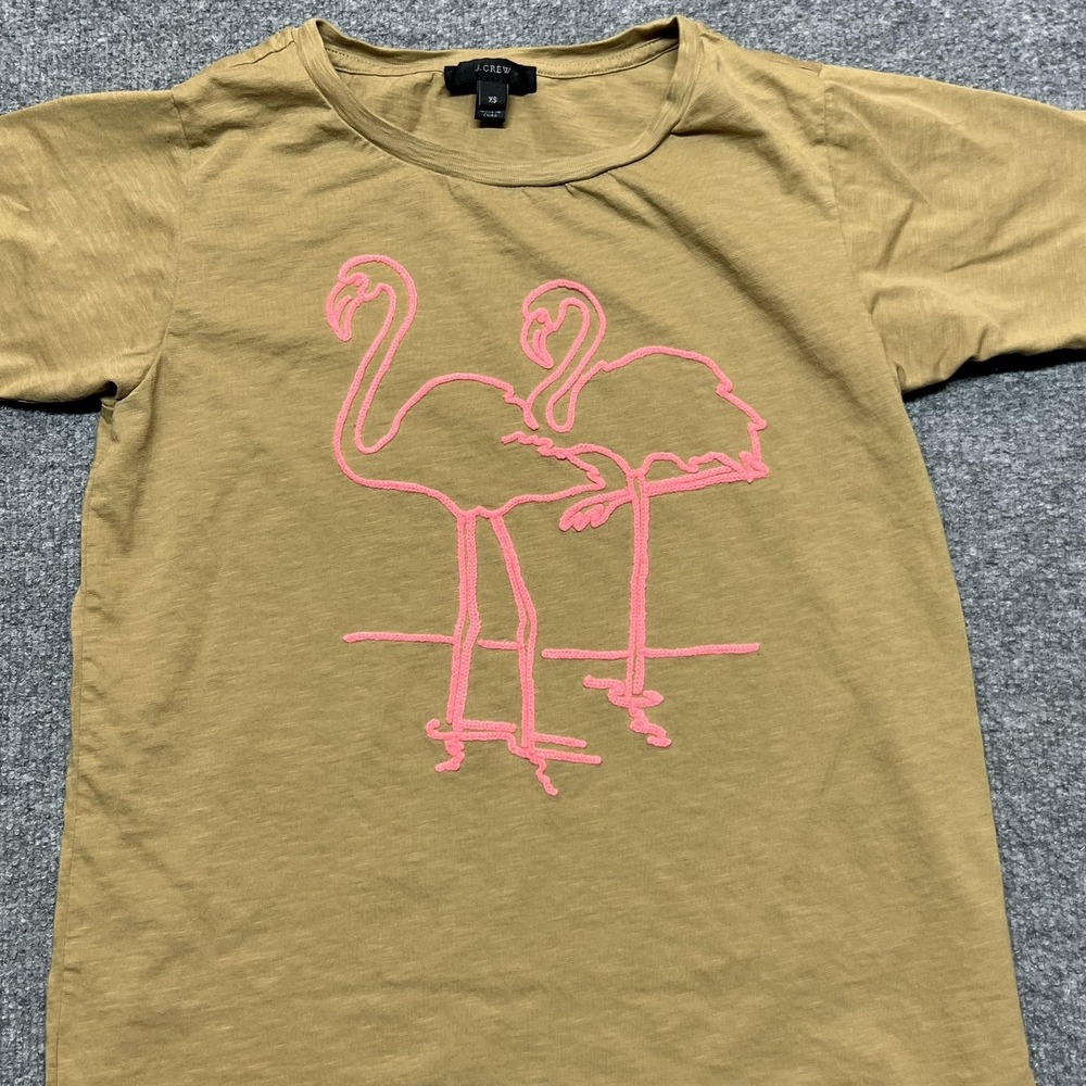 J.Crew Shirt Womens XS Brown Flamingo Graphic Embroidered T Shirt Summer Casual